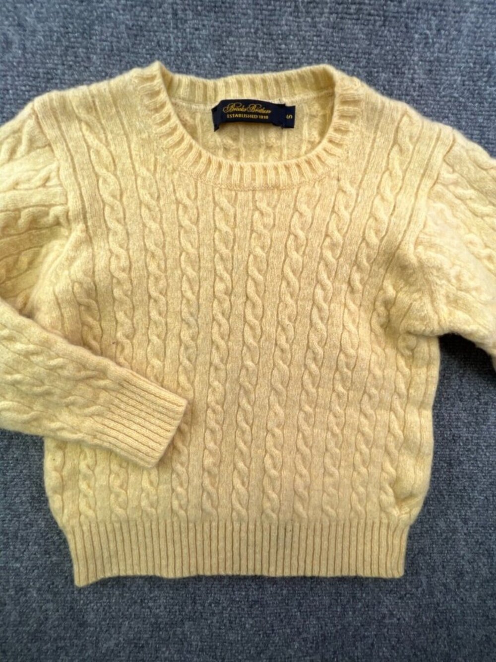 VTG USA Brooks Brothers Small Wool Boy’s Pullover Cable Knit Sweater Yellow